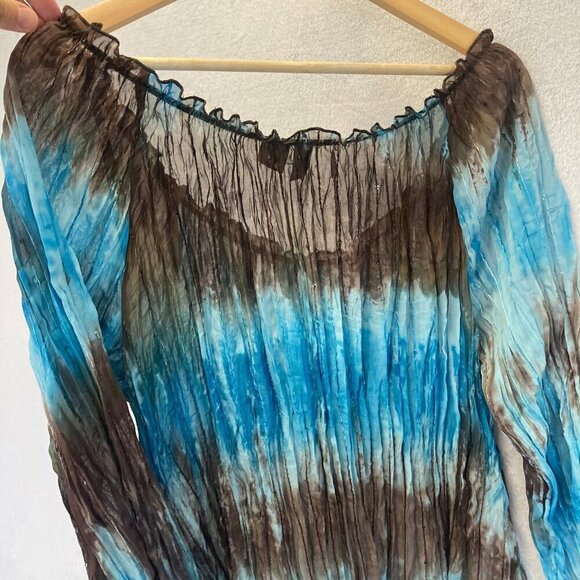 SERE NADE NEW YORK Accordion Top Sz 2X Sheer Blouse Blue Fairy Disco Boho Gypsy - Picture 11 of 12